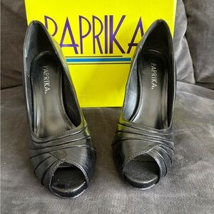 Paprika Black Peep Toe Heels